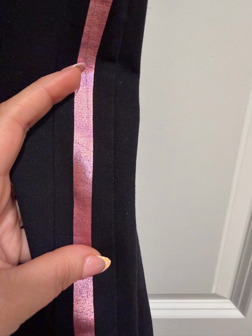 Armani Exchange Black Short-Sleeve Mini Dress with Pink Side Stripes - Picture 3 of 5